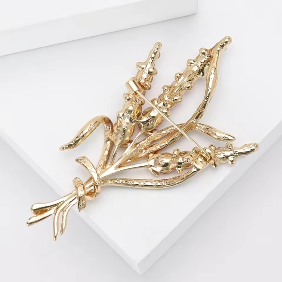 Gold-Tone Pink Crystal Floral Spray Brooch - Picture 3 of 4